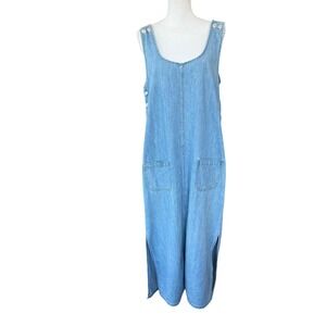 Sostanza Vintage 90s Denim Jumper Dress Light Wash Cotton Maxi Blue Womens M